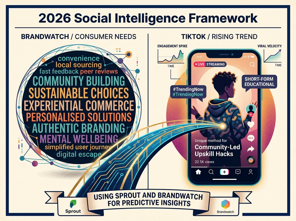 An illustration showing the connection between deep consumer research and fast-moving TikTok trends.