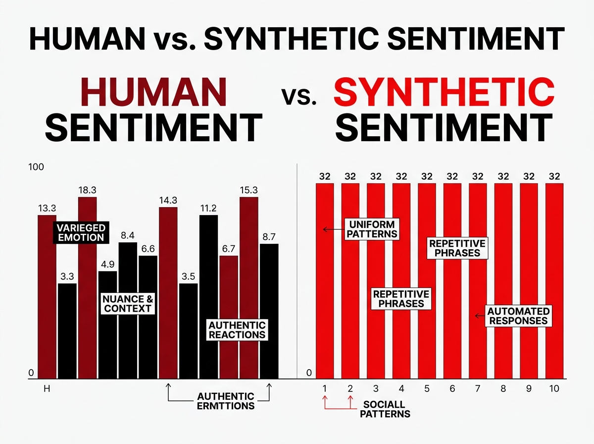 Chart comparing the patterns of human sentiment versus bot-generated sentiment.