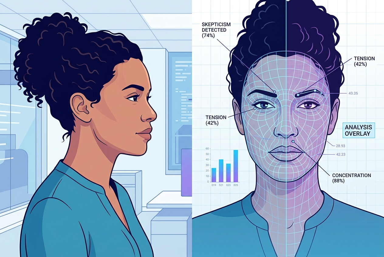 Illustration of AI detecting sentiment from a creator's facial expressions.