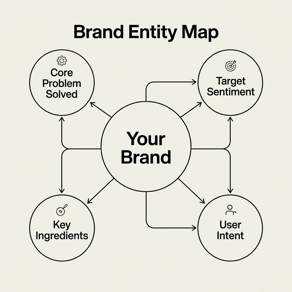 A diagram illustrating the components of a Brand Entity Map for semantic SEO.