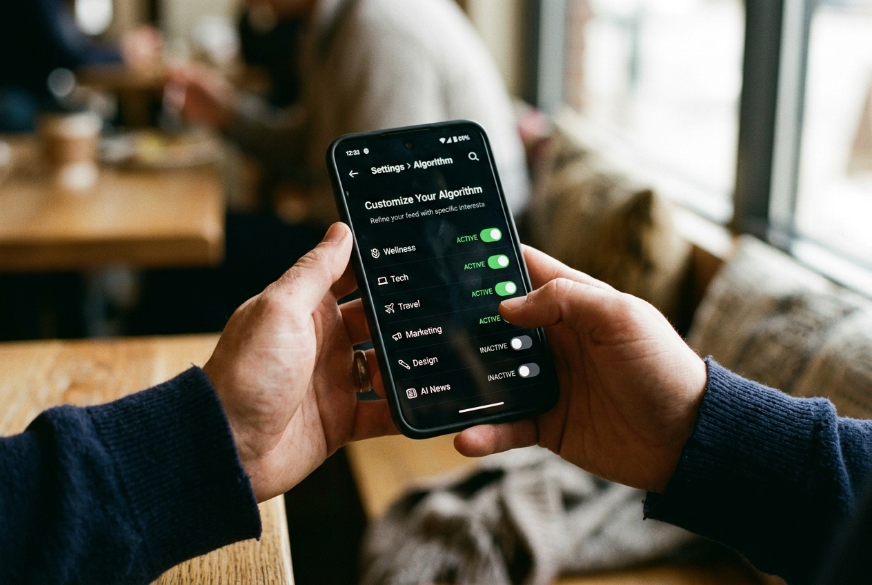 A user adjusting their algorithm settings on a social media app.