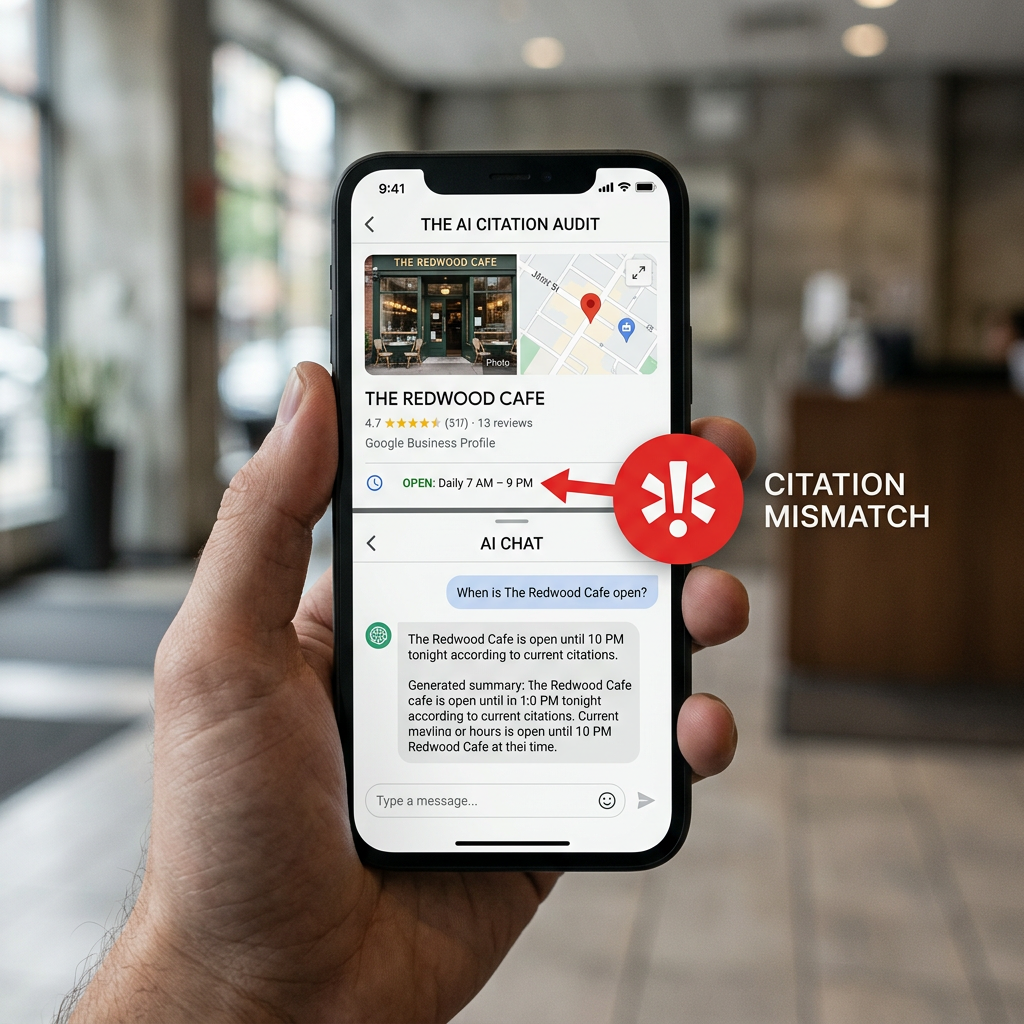 Example of an AI hallucination regarding local business hours.
