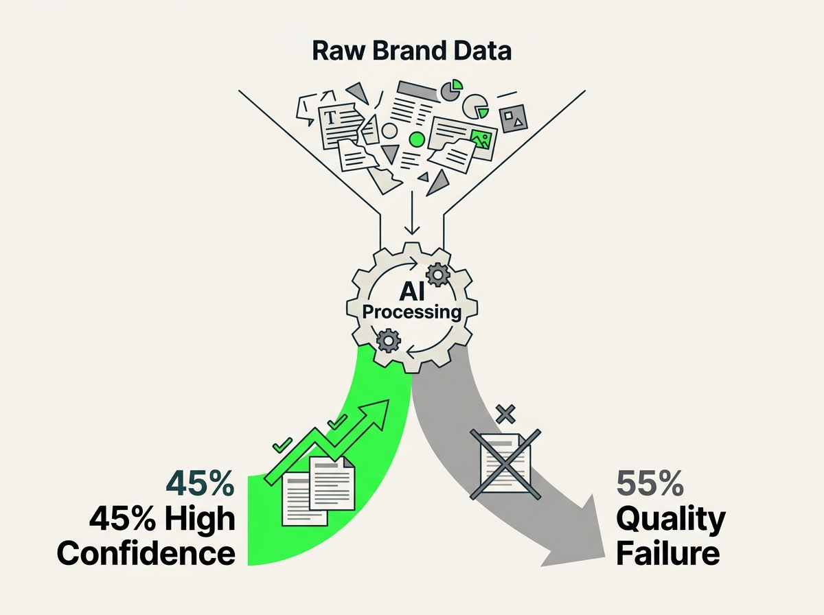 An infographic showing that 55% of AI marketing output fails quality tests due to poor input data.
