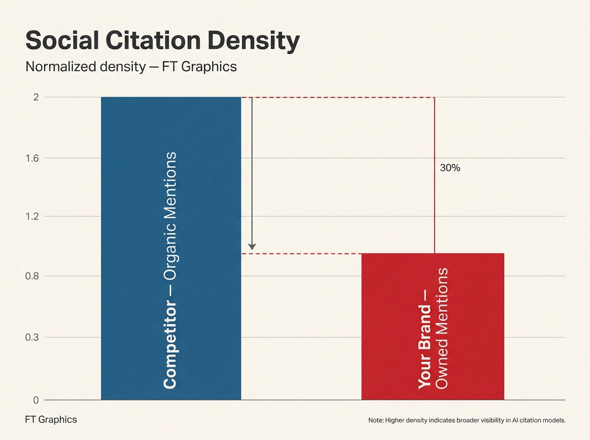 A bar chart comparing organic social mentions versus owned social mentions for AI retrieval.
