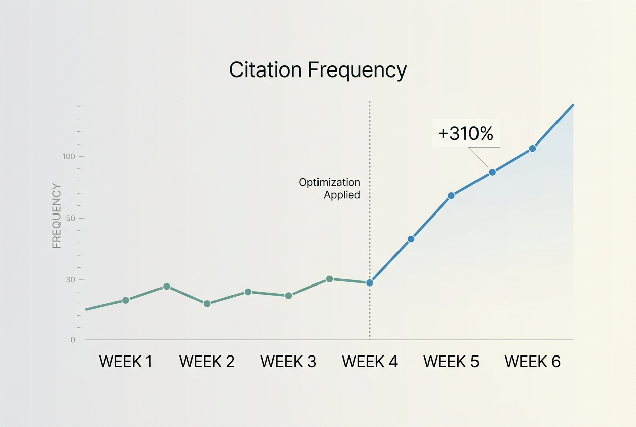 A line graph showing the increase in AI citations after applying GEO tactics.