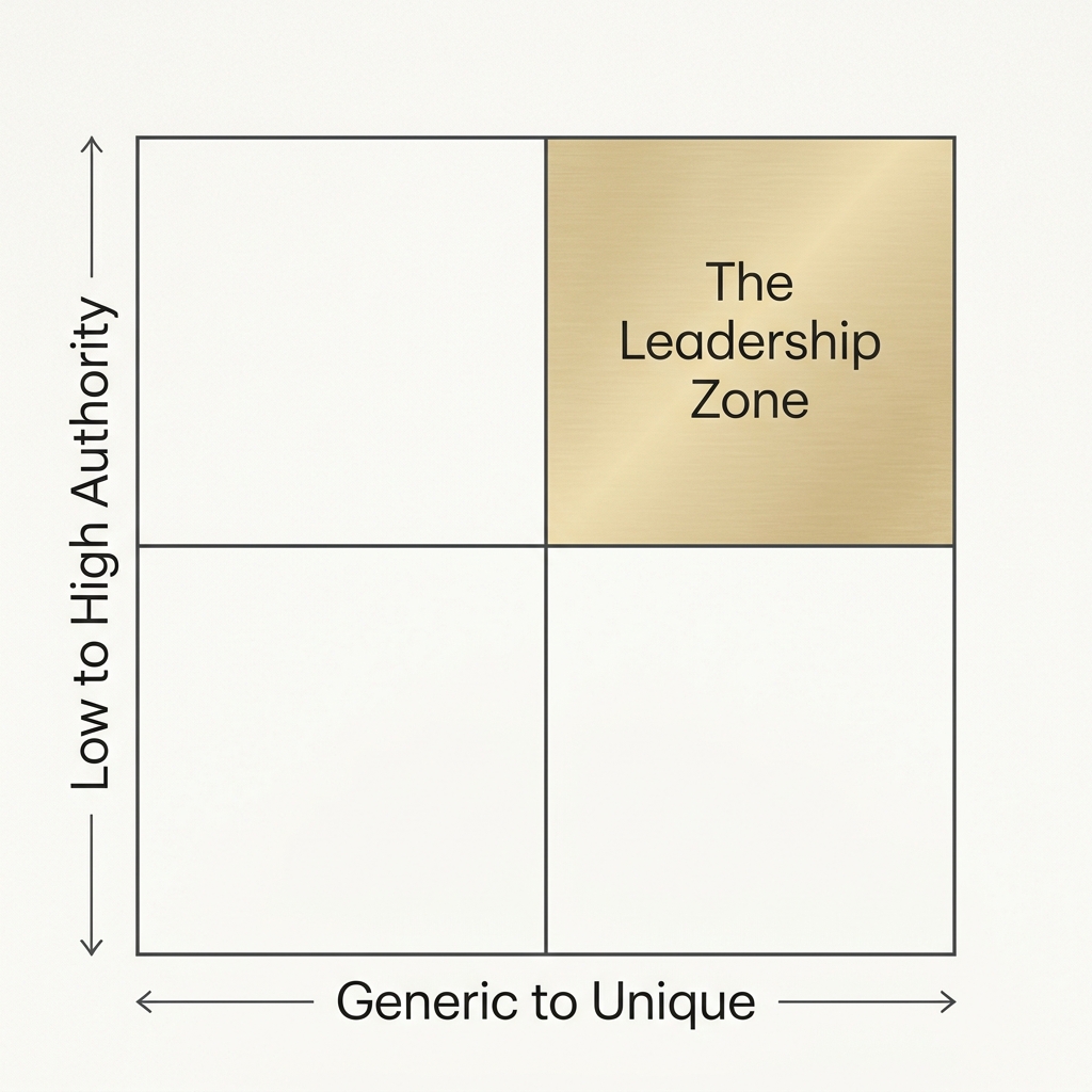 A decision matrix for CMOs to evaluate content based on uniqueness and authority.