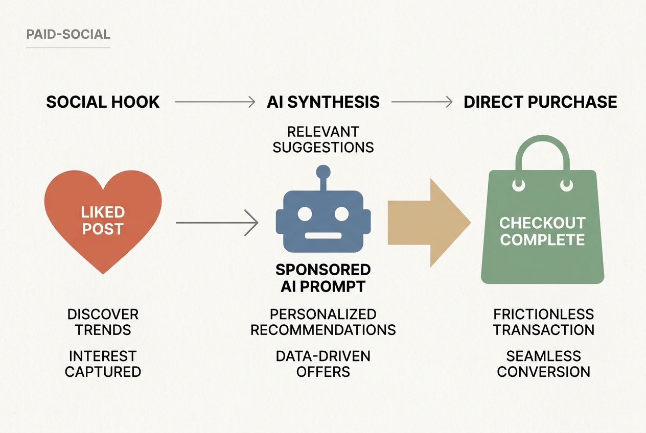 An infographic showing how social media creative feeds into Amazon's AI for final purchase conversion.