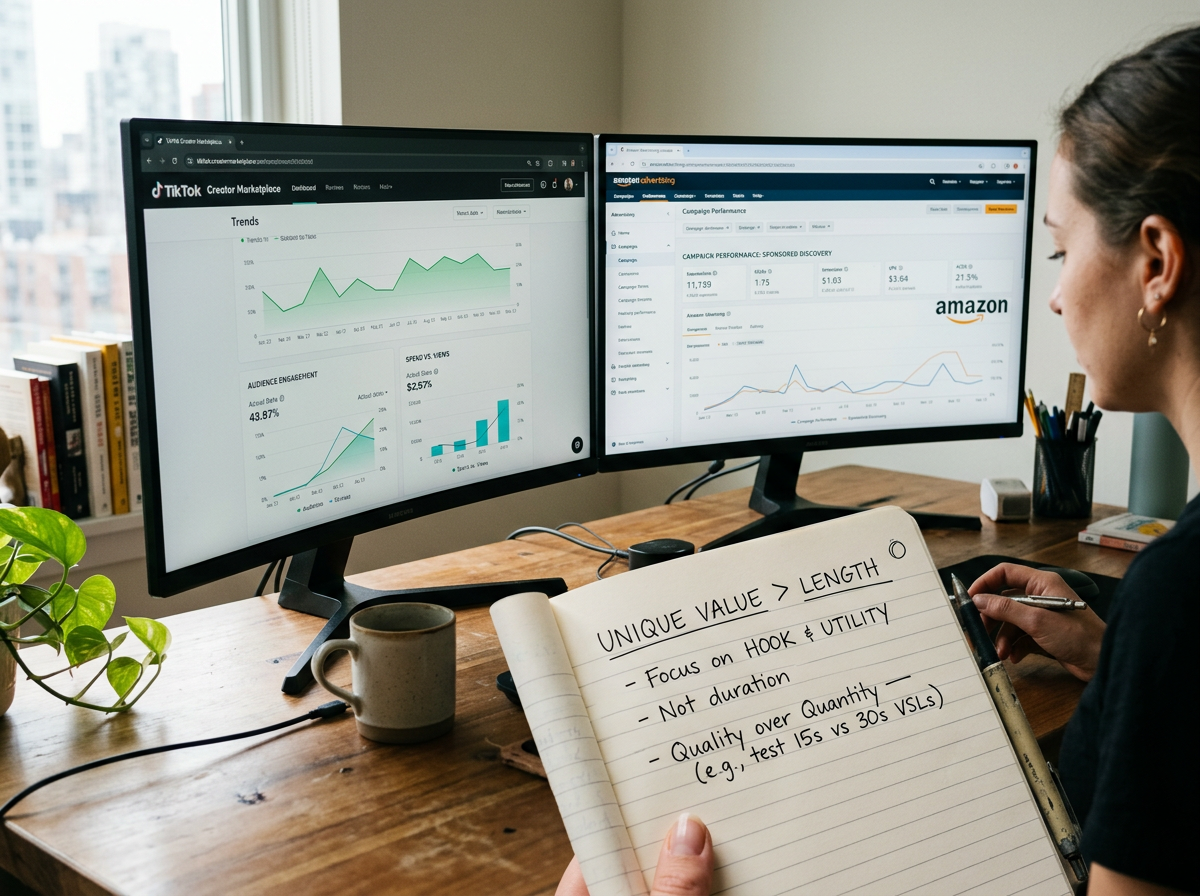 A professional workspace showing the comparison of social media and retail media analytics.