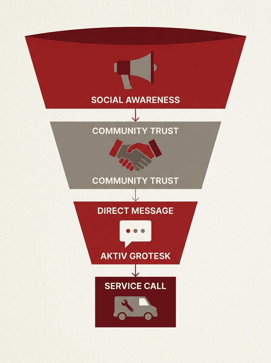 An infographic showing the transition from social awareness to a service call.