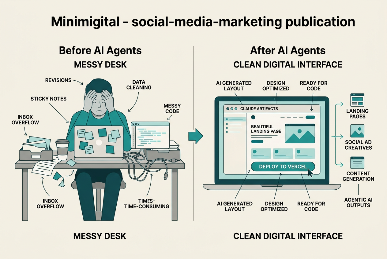 A diagram comparing traditional manual web design workflows with a streamlined AI-powered agentic workflow.