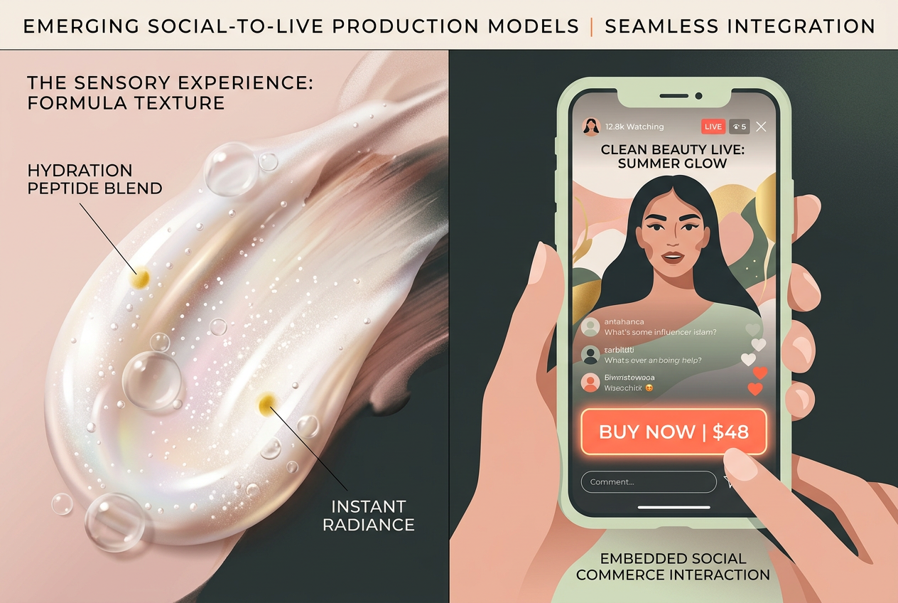 A split screen showing a product close-up and a mobile purchase interface.