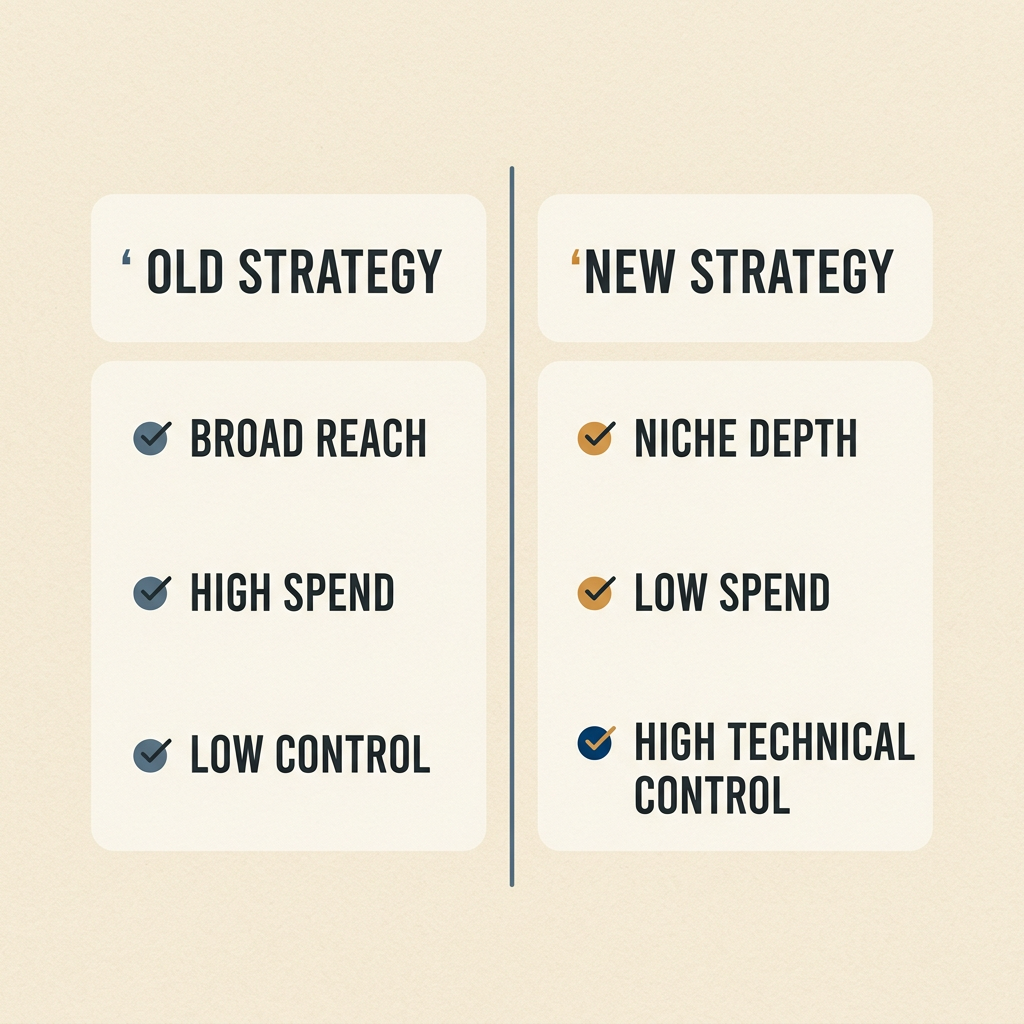 A table comparing old social media strategies with new decentralized feed strategies.