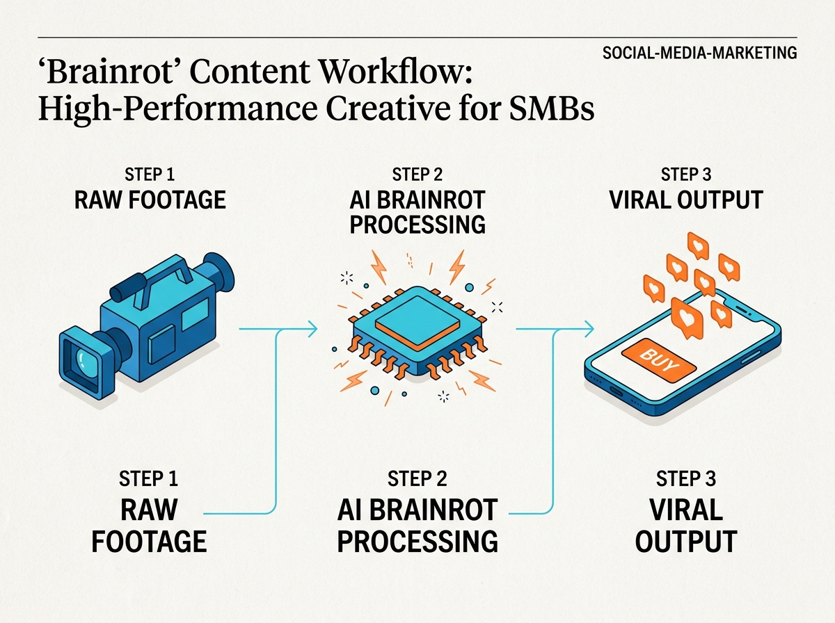 A 3-step process showing how AI tools like Vmake Labs transform raw video into viral marketing content.