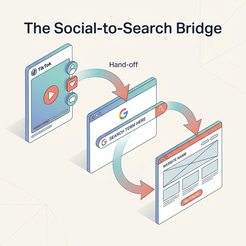 A flow chart showing how social media discovery leads to branded search intent.