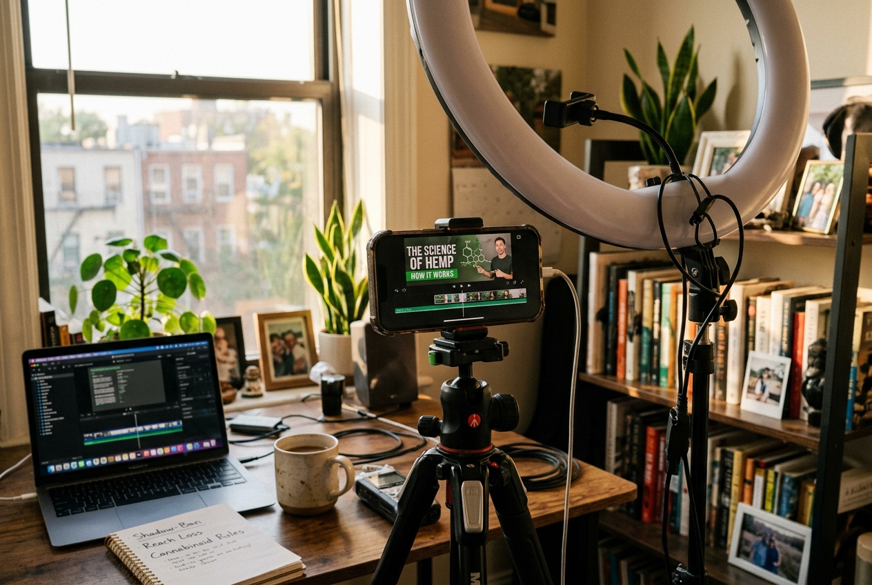 A creator's desk setup showing the production of educational wellness content.