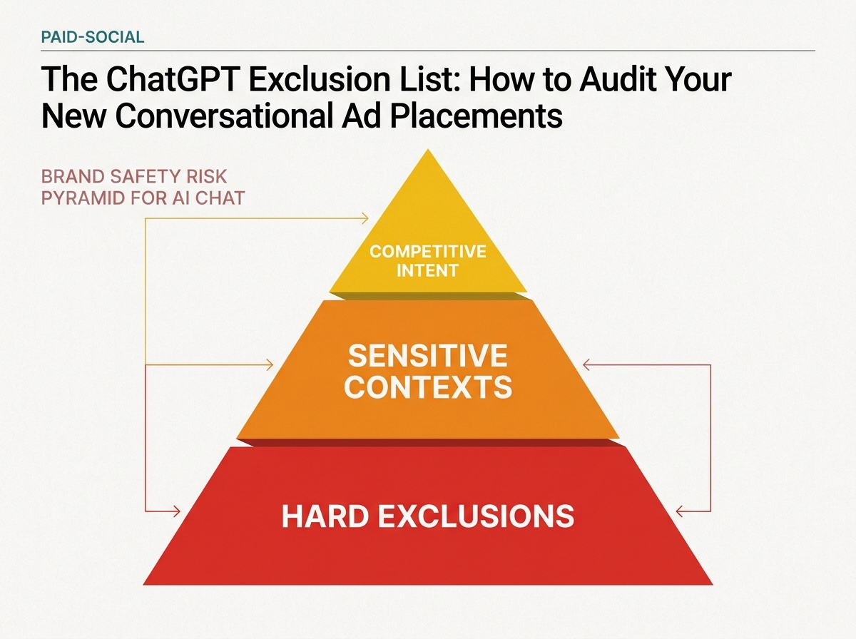 A pyramid diagram showing the three levels of ad exclusion categories for conversational AI.
