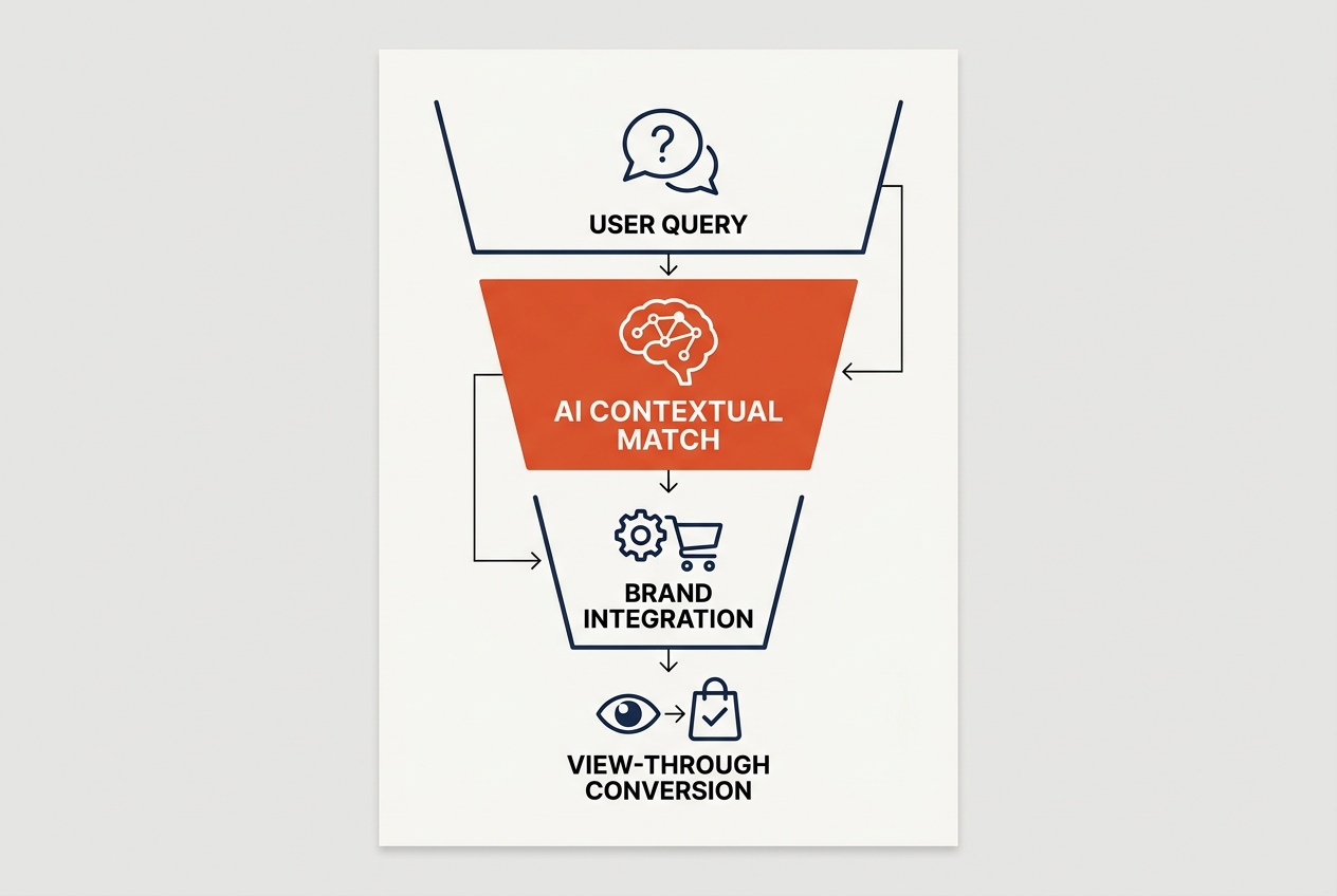 A diagram of the conversational ad funnel from query to conversion.