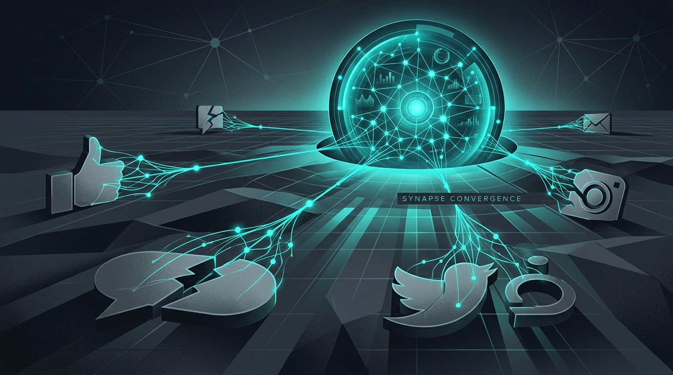 Illustration showing the convergence of social media and AI platforms.