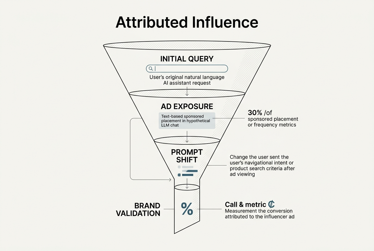 An infographic funnel showing how a user moves from an initial query to brand validation through AI conversation stages.
