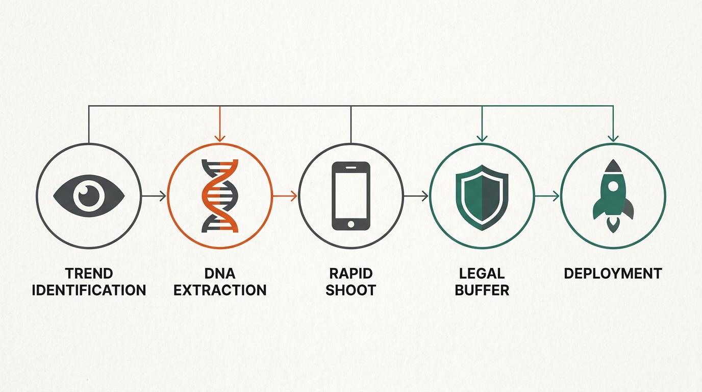 A workflow diagram for a high-velocity social media marketing team.