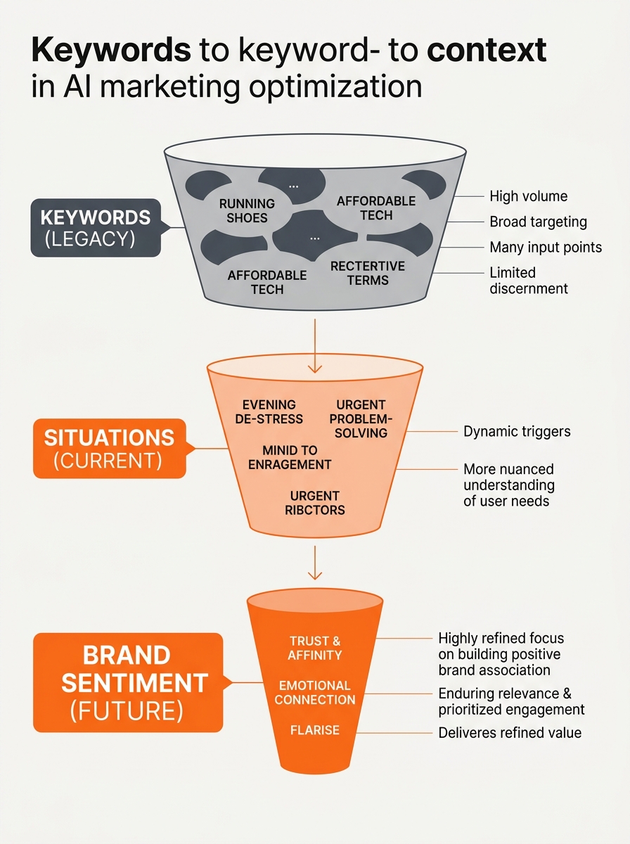 An infographic showing the evolution of content optimization from keywords to brand sentiment.