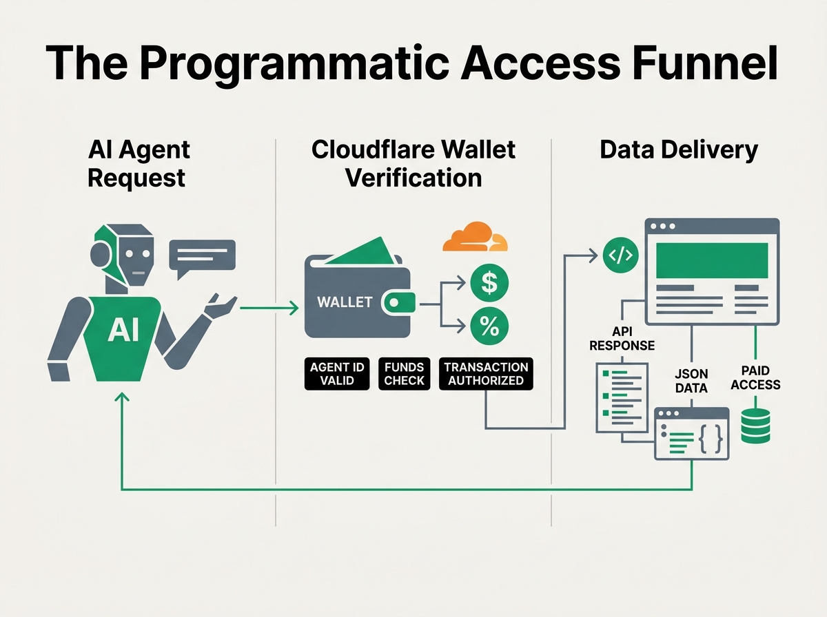 A diagram illustrating the step-by-step process of an AI agent paying for website access.