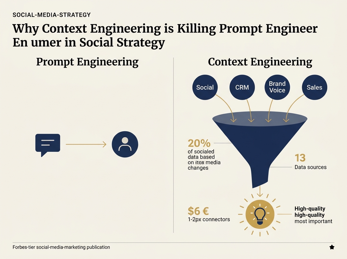 Infographic comparing the narrow input of prompt engineering with the broad, data-rich input of context engineering.
