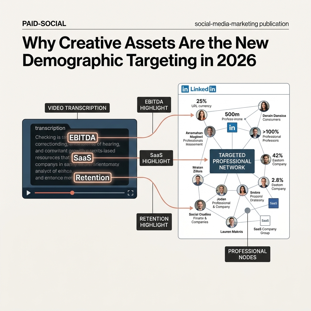 An illustration of how B2B platforms like LinkedIn use video transcripts to target professional audiences.