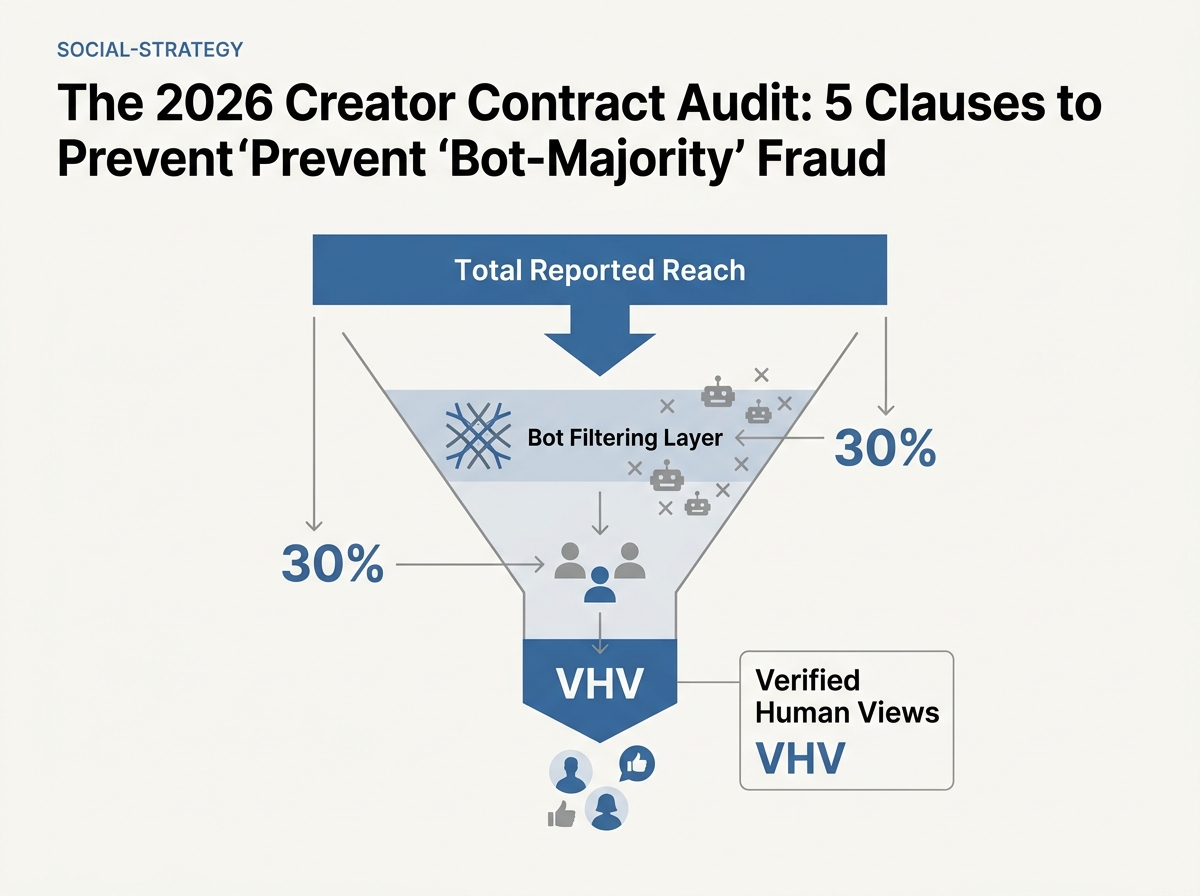 A funnel diagram showing how total reach is filtered down to verified human views after removing bot traffic.