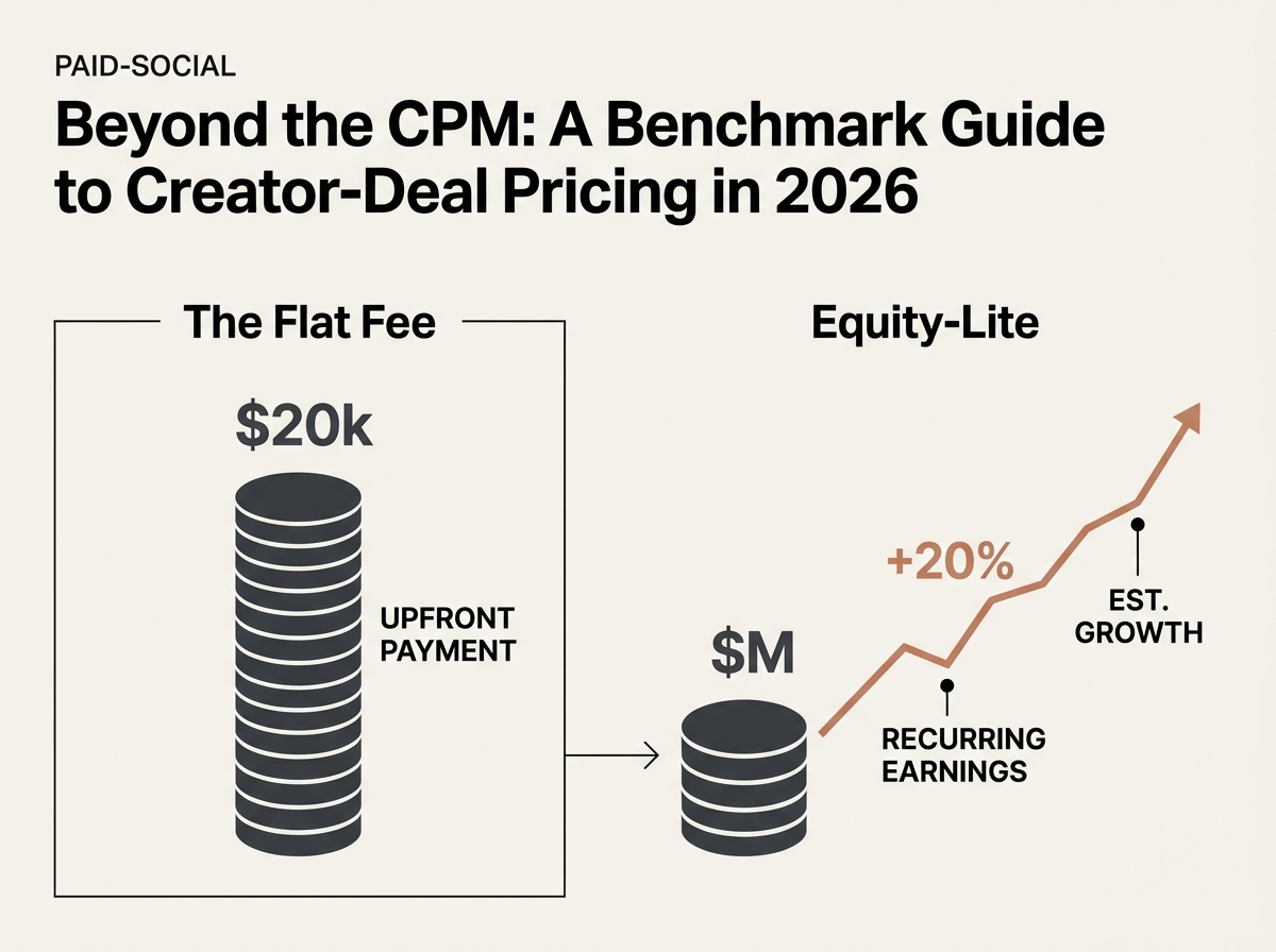 Infographic comparing the short-term gains of flat fees versus the long-term potential of equity-lite deals.