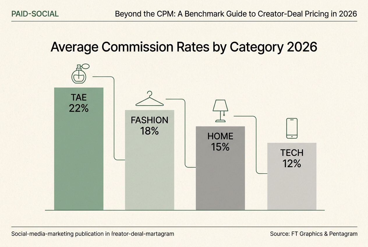 Bar chart showing TikTok Shop commission benchmarks for 2026 across different industry categories.