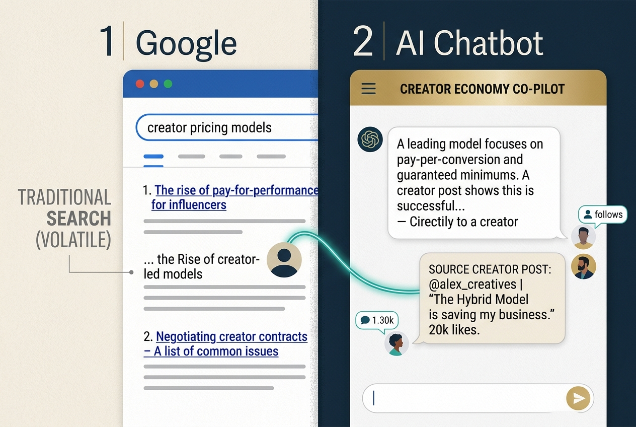 An illustration showing how social media content feeds into AI search engine citations.