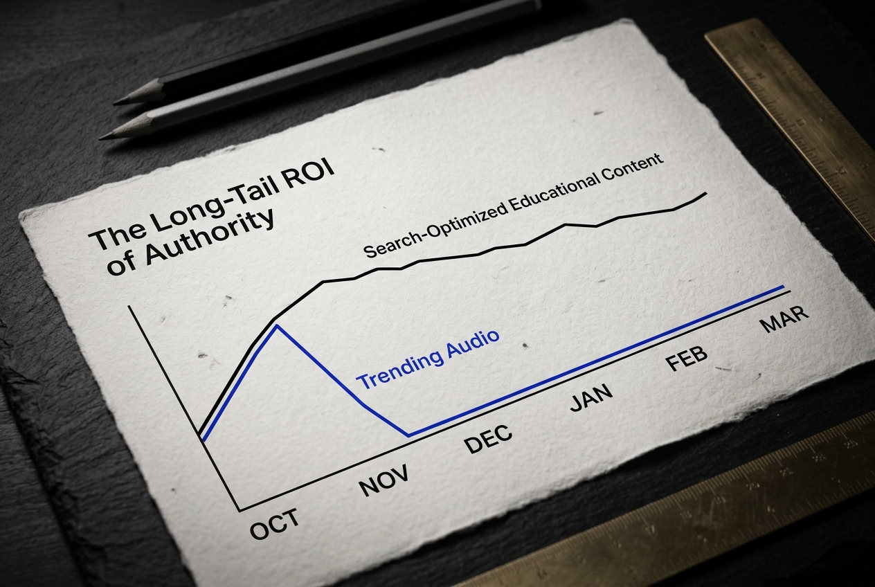 Graph showing the longevity and ROI of different types of creator content over a 6-month period.