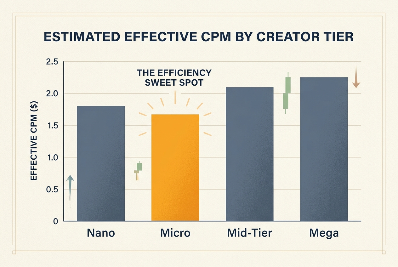 Bar chart showing the cost-per-thousand-impressions efficiency across different influencer tiers.