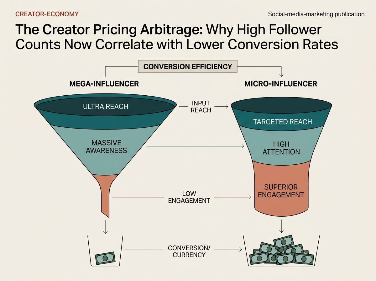 Infographic comparing the conversion funnel efficiency of mega-influencers versus micro-influencers.