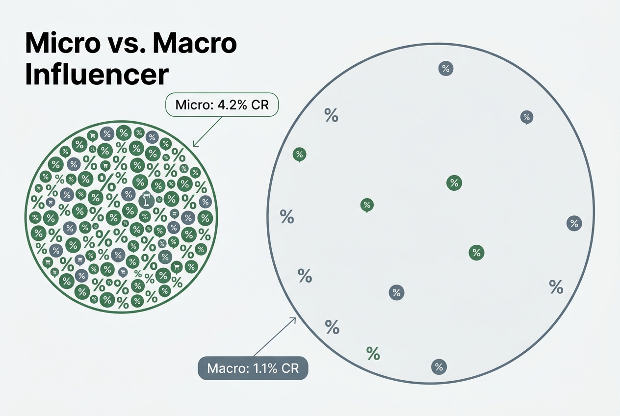 Infographic showing that micro-influencers often have higher conversion rates despite smaller total reach.