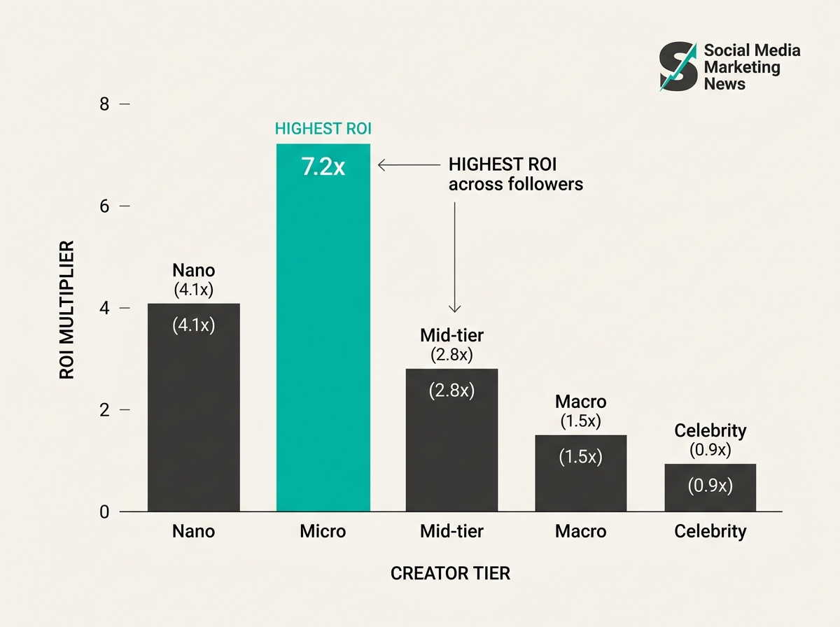 An infographic showing that micro-creators provide the highest ROI multiplier compared to other influencer tiers in 2026.