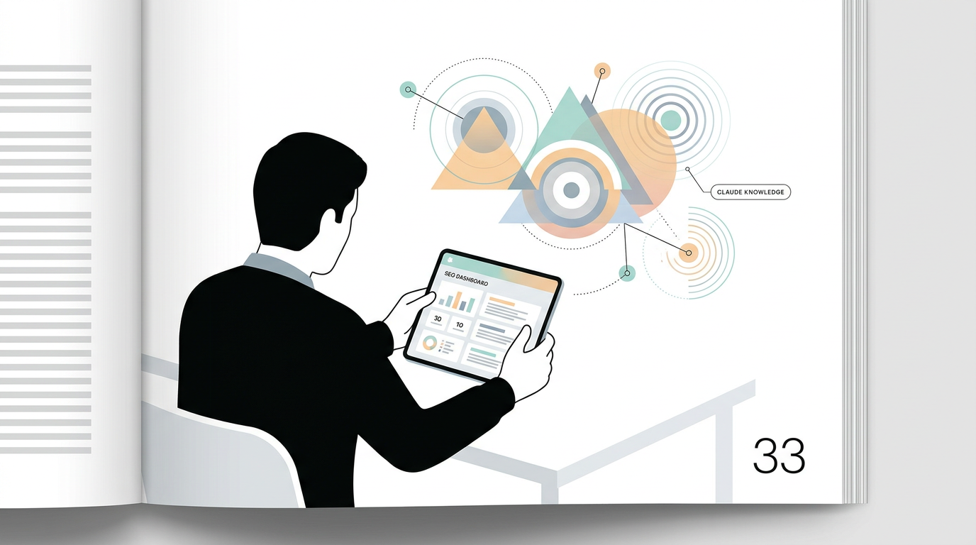 An illustration of a marketing strategist using a custom-built AI search dashboard.