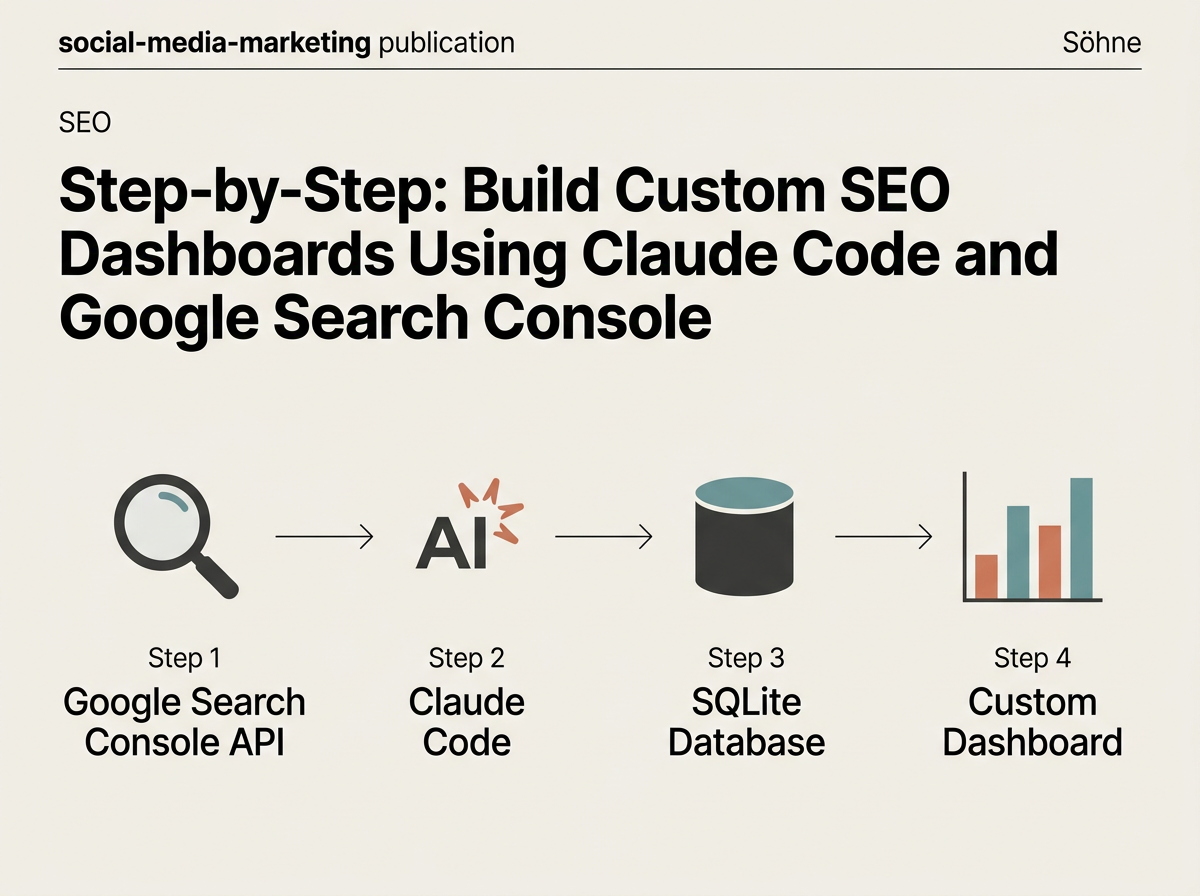 A 4-step diagram showing the data flow from GSC API to a custom dashboard using Claude Code.