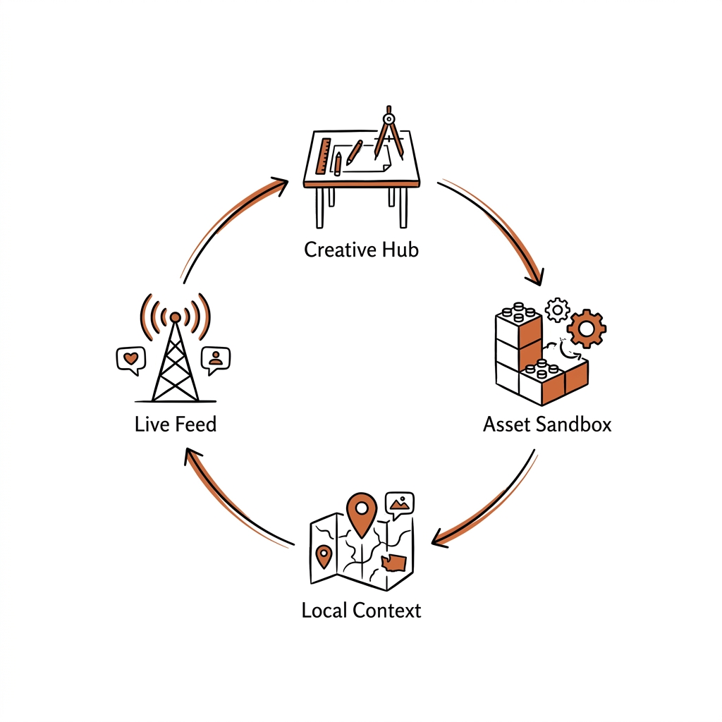 A flowchart illustrating the modular content creation process for enterprise social teams.