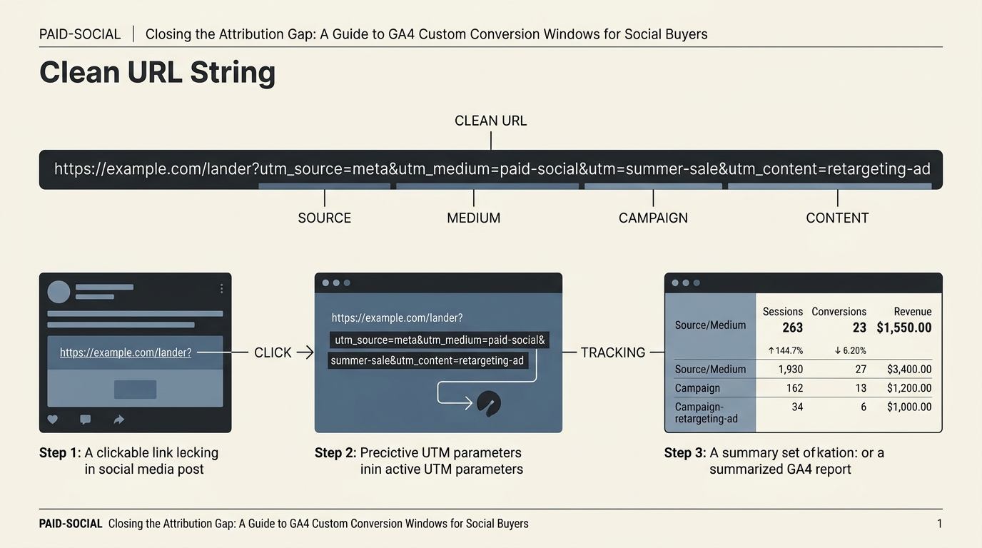 Infographic explaining the structure of a UTM parameter for social media tracking.