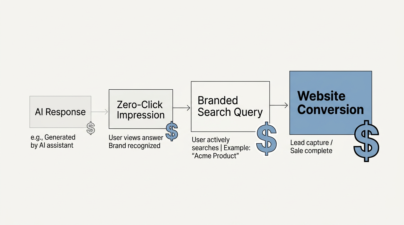 A flow chart showing the path from an AI citation to a final revenue conversion.