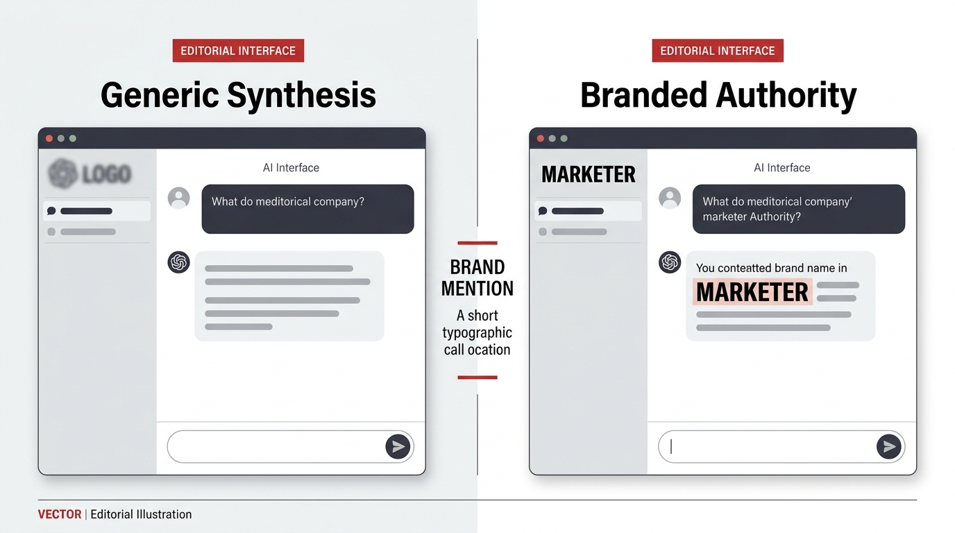 A side-by-side comparison of AI search results showing the difference between a generic response and one that includes brand attribution.