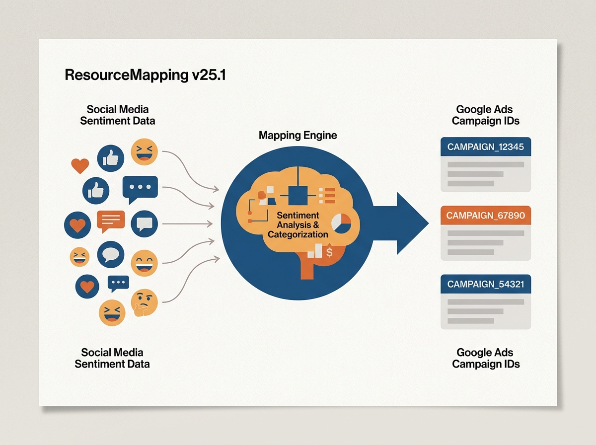 A diagram showing the flow of social sentiment data into Google Ads campaigns.