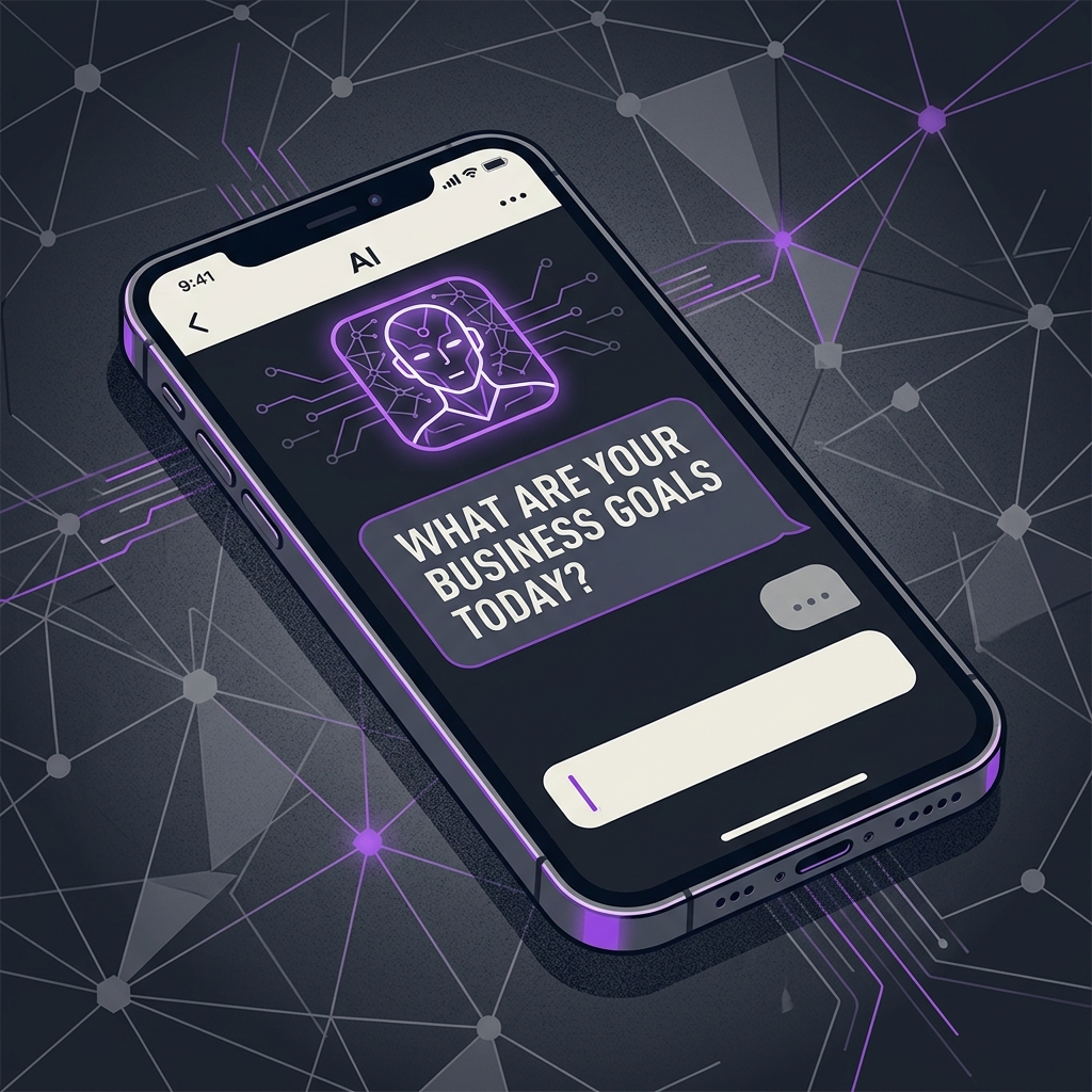 An illustration of a future AI-powered conversational lead form on a mobile device.