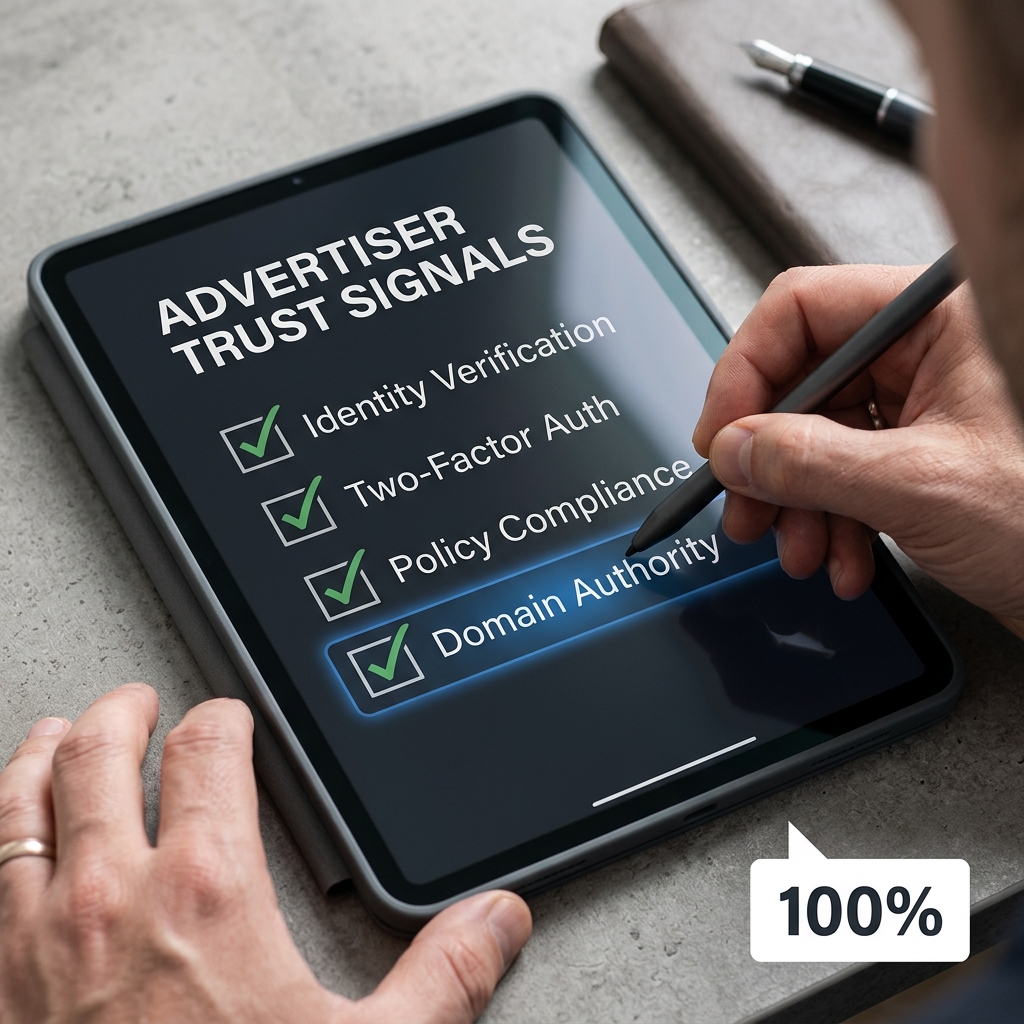 A digital checklist showing the necessary steps to maintain a healthy and trusted Google Ads account.