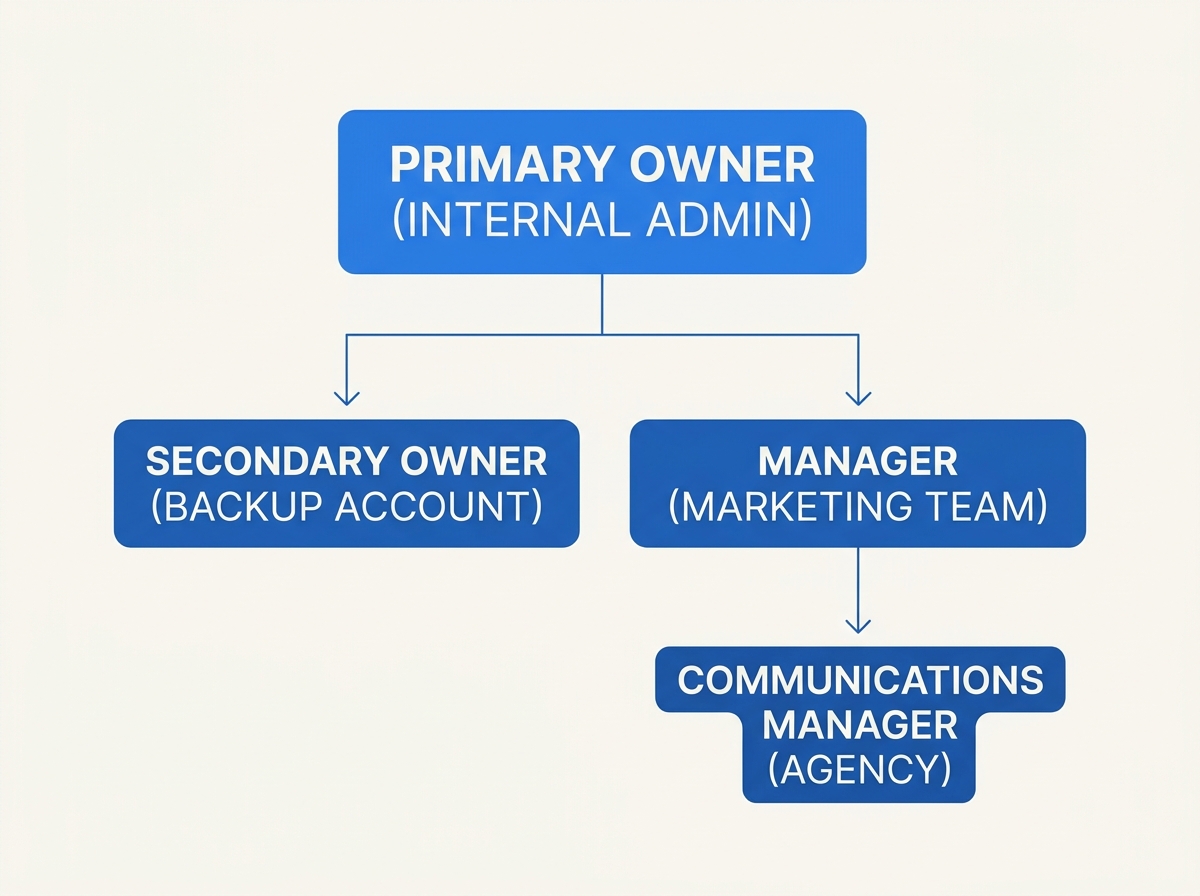 A diagram showing the recommended ownership structure for a Google Business Profile to ensure redundancy.