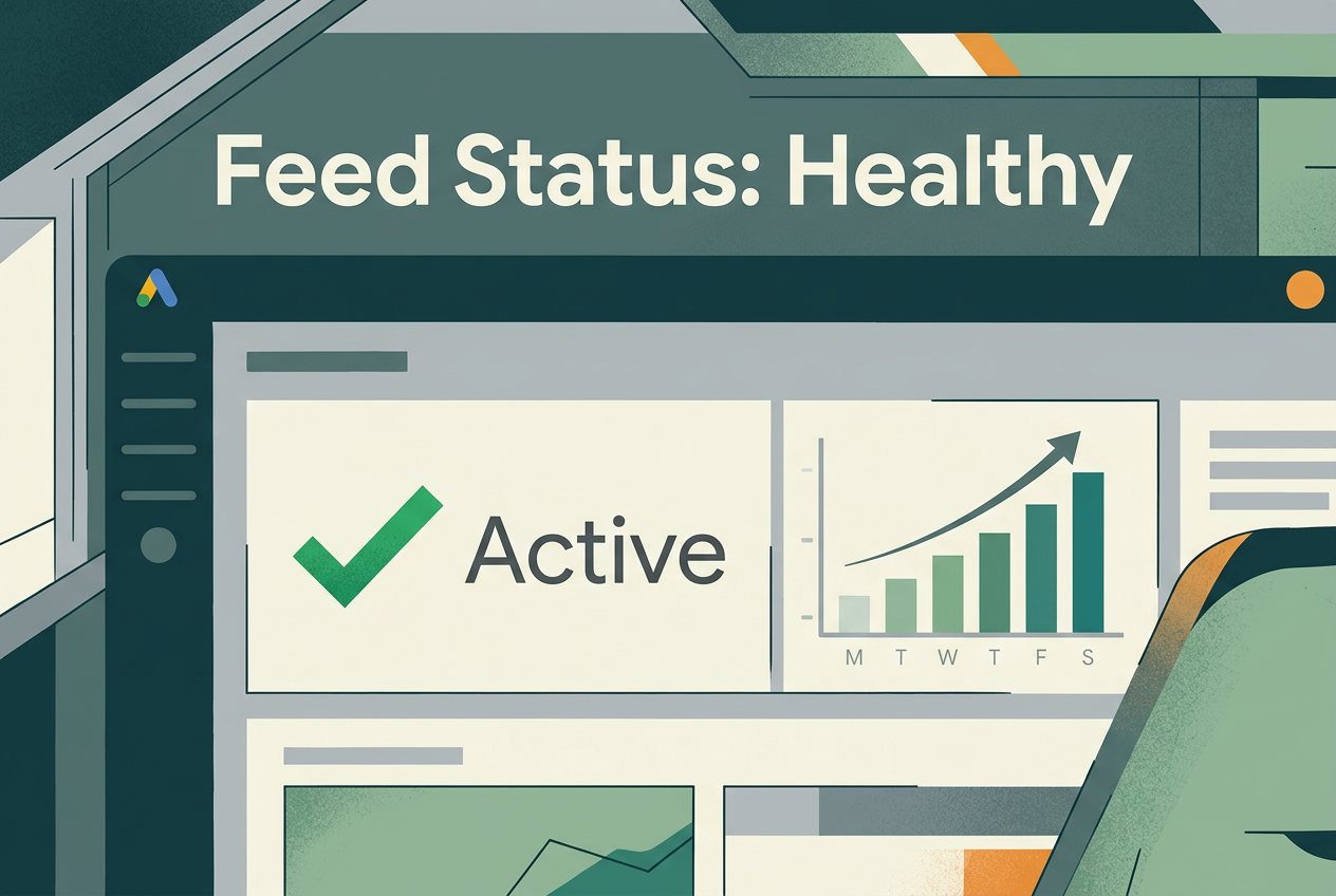 An illustration of a healthy Google Ads feed status dashboard.