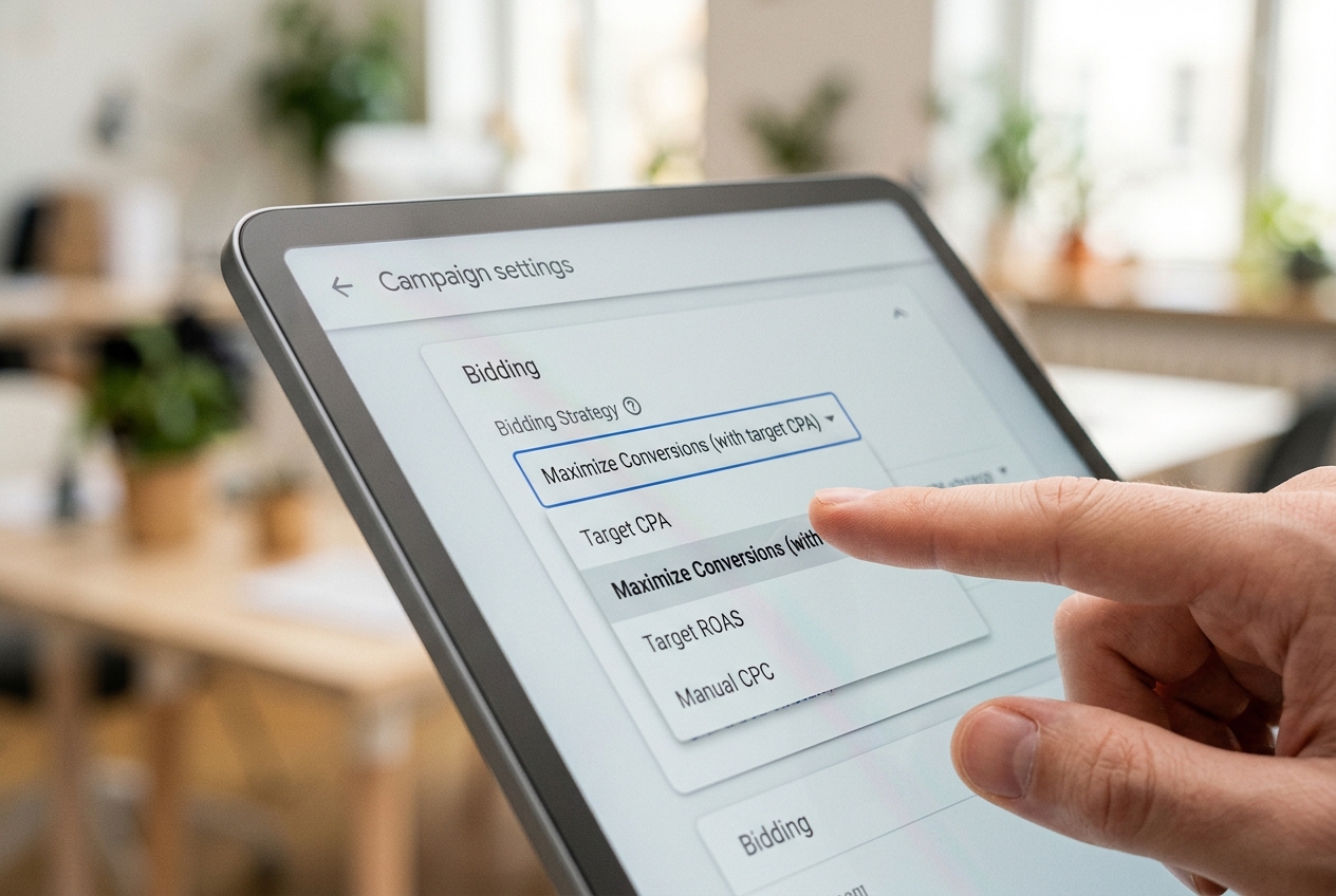 Close-up of setting a tCPA cap in the Google Ads bidding menu.