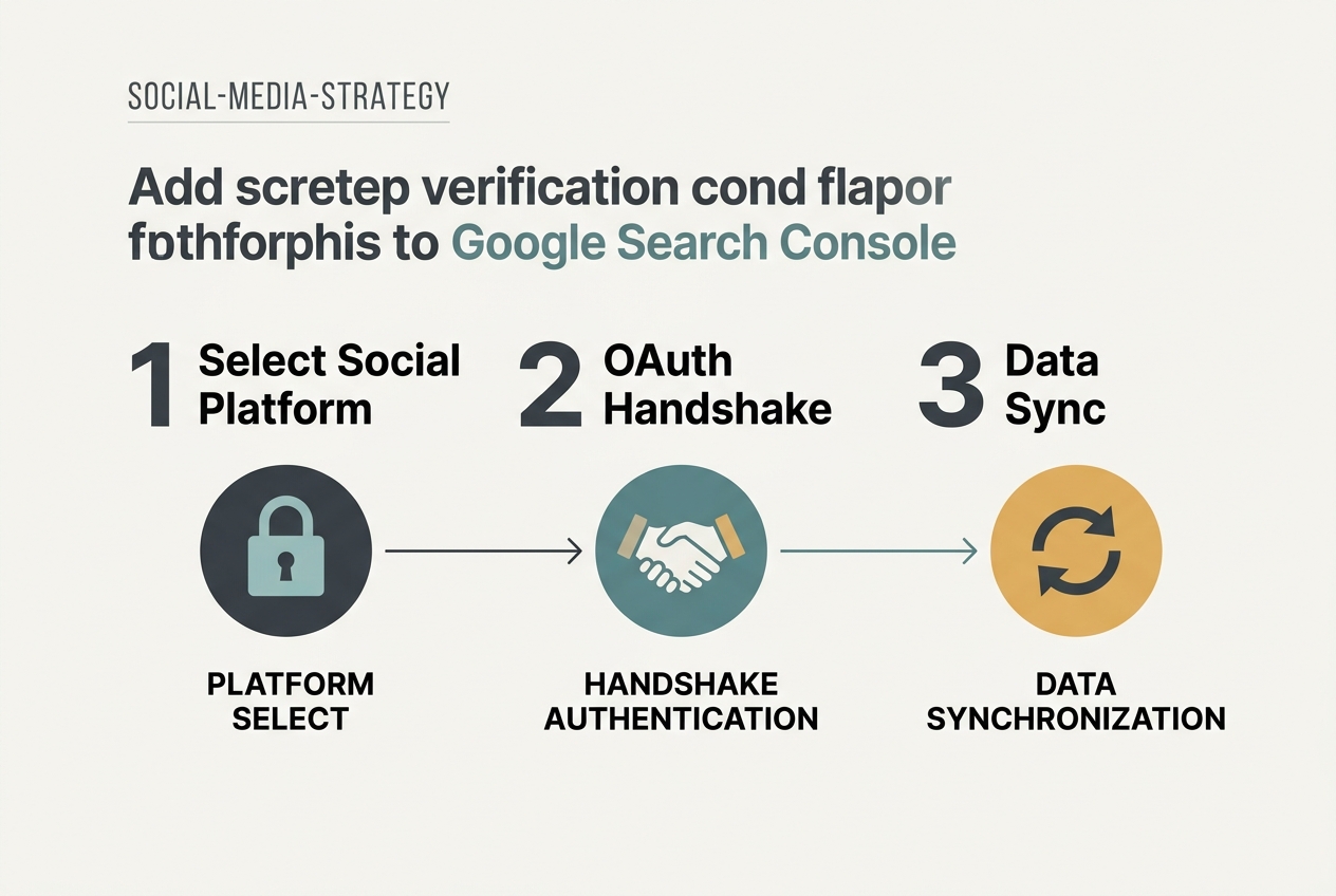 A diagram explaining the 3-step process to verify a social platform property in Google Search Console.